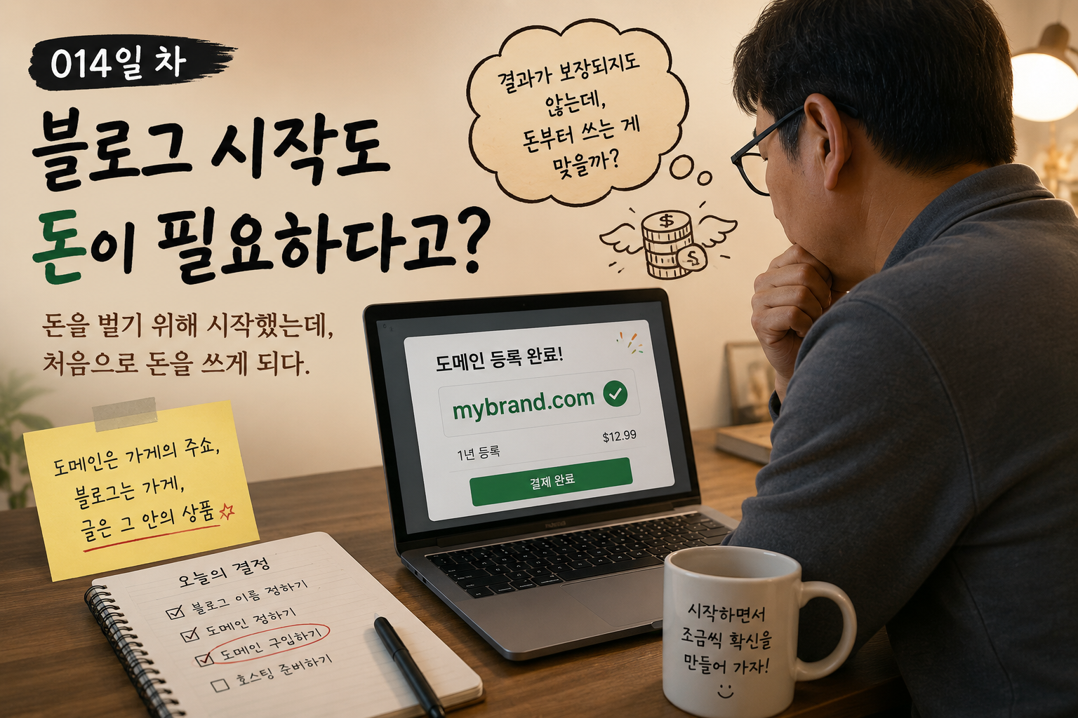블로그 시작을 위해 도메인을 구입하며 첫 비용을 고민하는 AI 초보