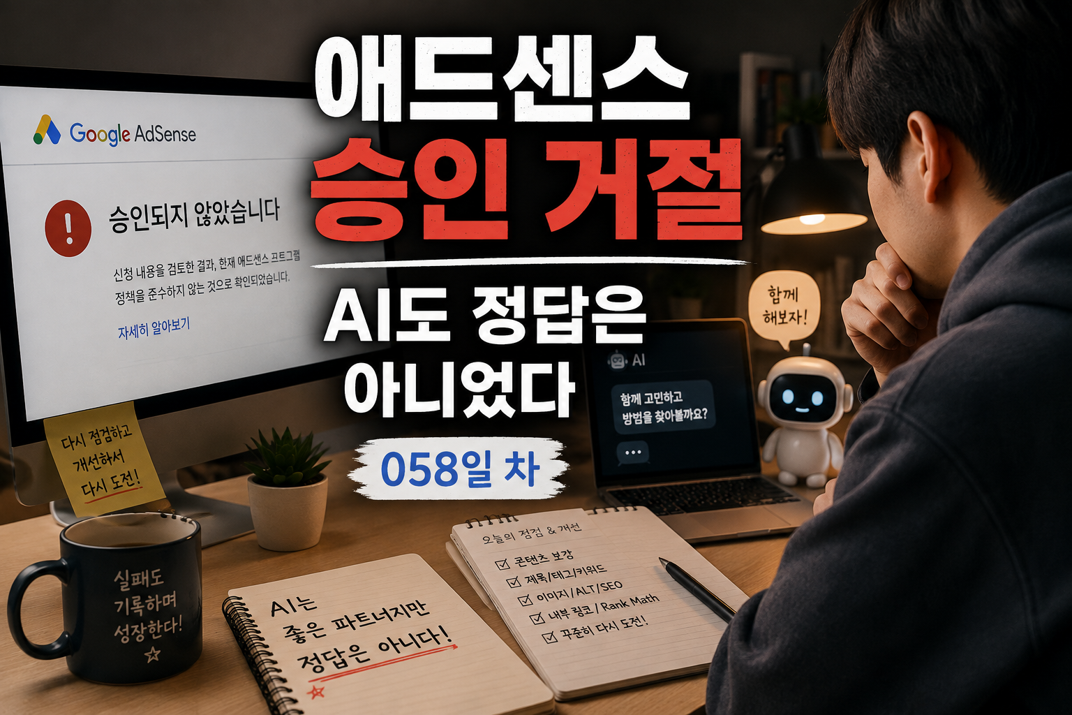 애드센스 승인 거절을 경험하며 AI의 조언도 항상 정답은 아니라는 것을 배운 AI 초보의 058일 차