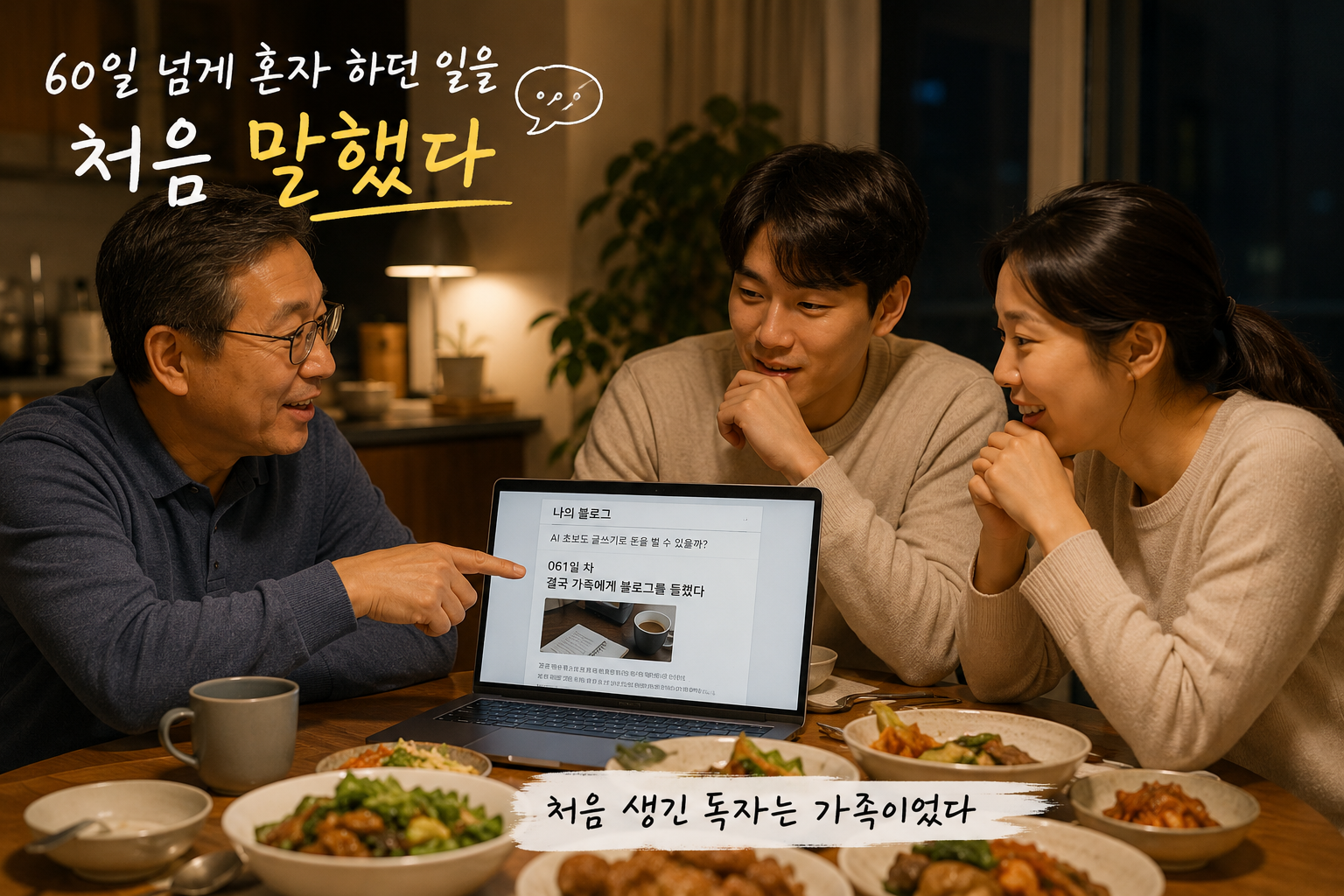 블로그 가족 공개 후 함께 글을 보는 가족의 모습