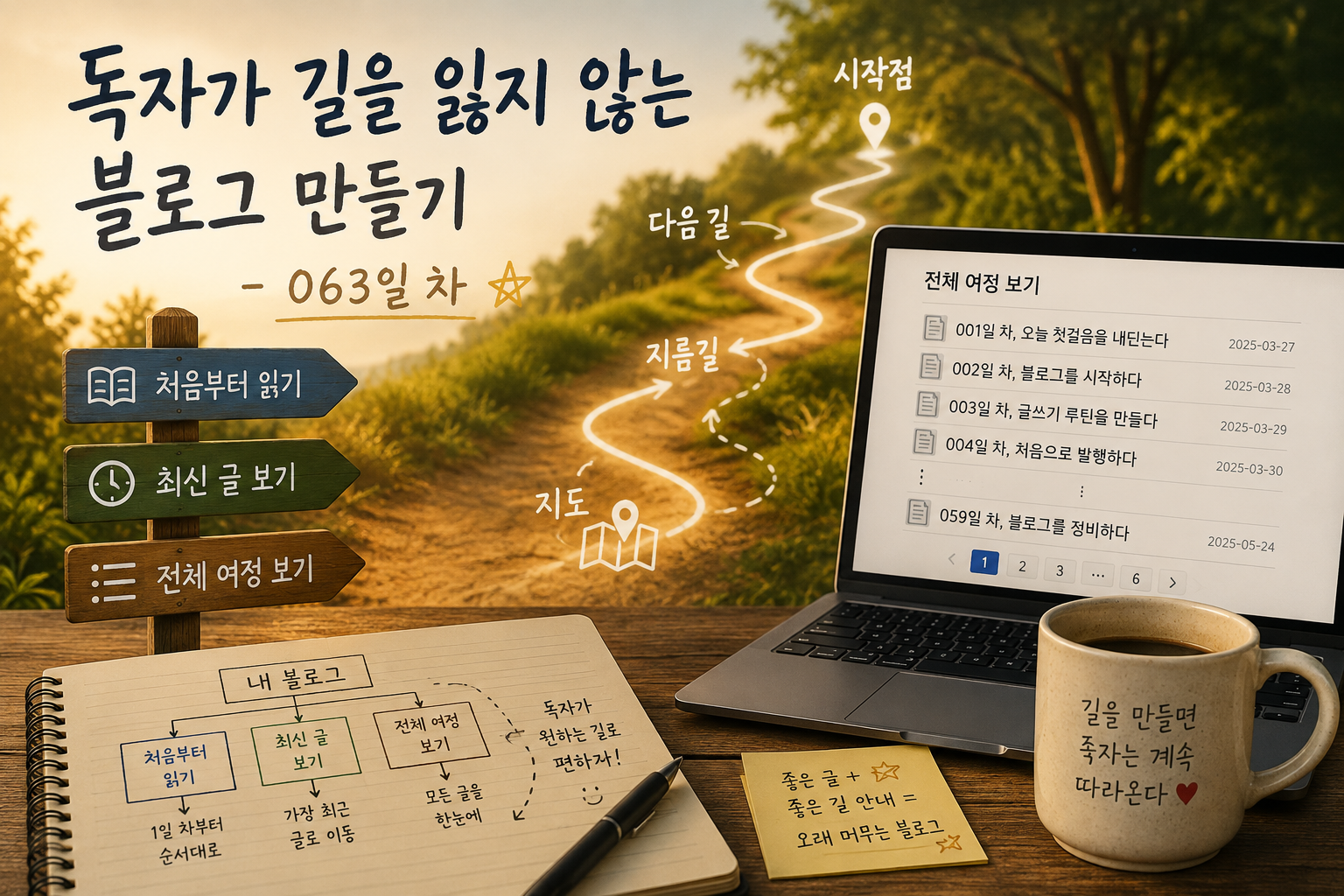 독자가 길을 잃지 않는 블로그를 만들기 위해 글 이동 경로를 정리한 모습