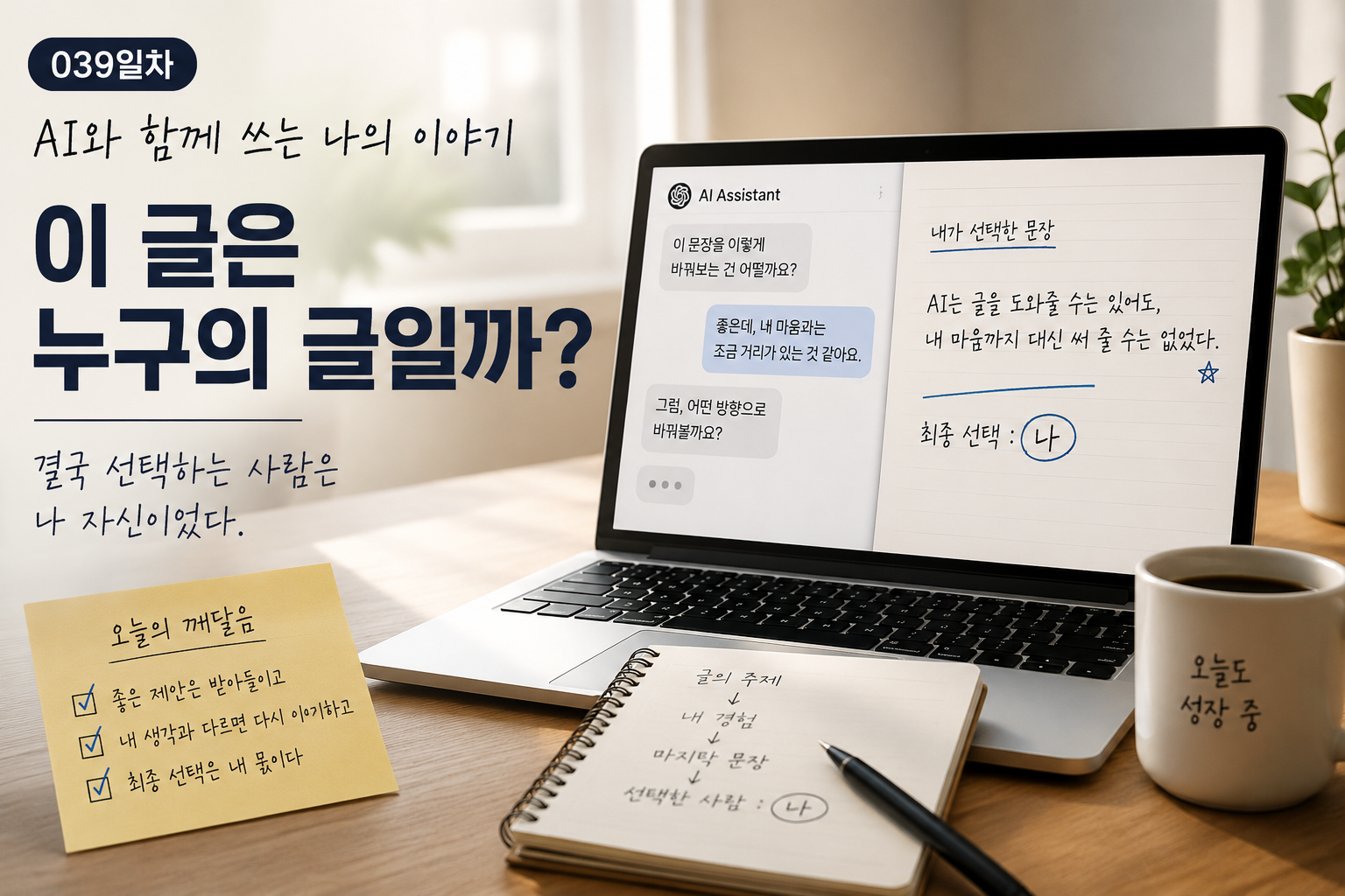 AI 글쓰기를 하며 글의 주도권에 대해 고민하는 모습
