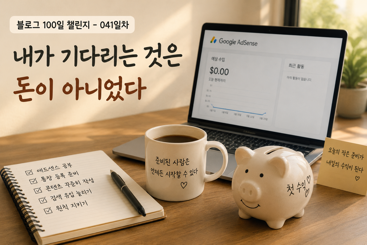 애드센스 수익을 기다리며 블로그 수익 준비를 고민하는 모습