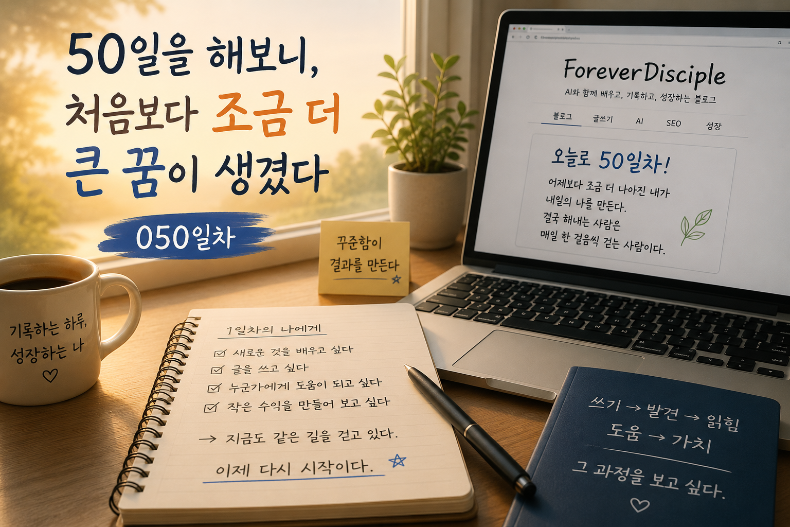 블로그 50일을 돌아보며 새로운 목표를 기록하는 작업 공간