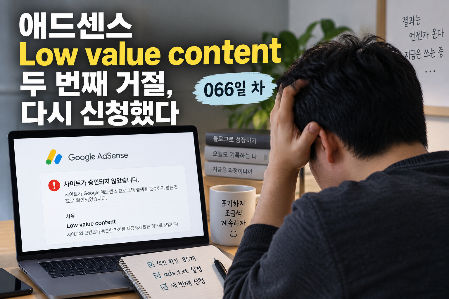 애드센스 Low value content 두 번째 거절 후 다시 심사를 신청한 모습