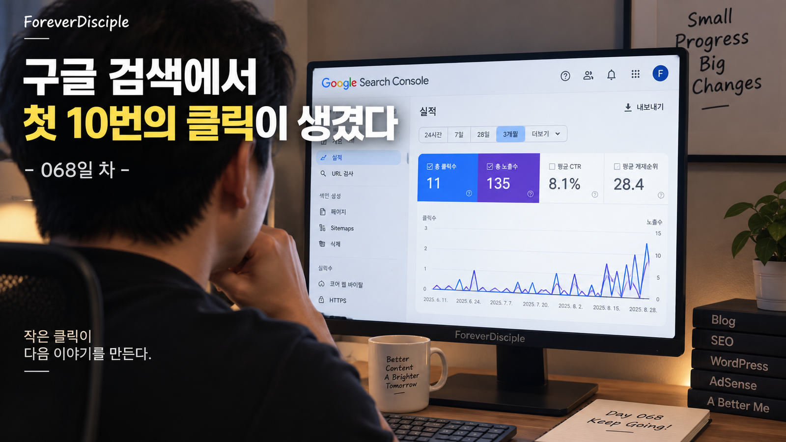 구글 검색에서 첫 10번의 클릭을 확인한 ForeverDisciple 블로그 068일차